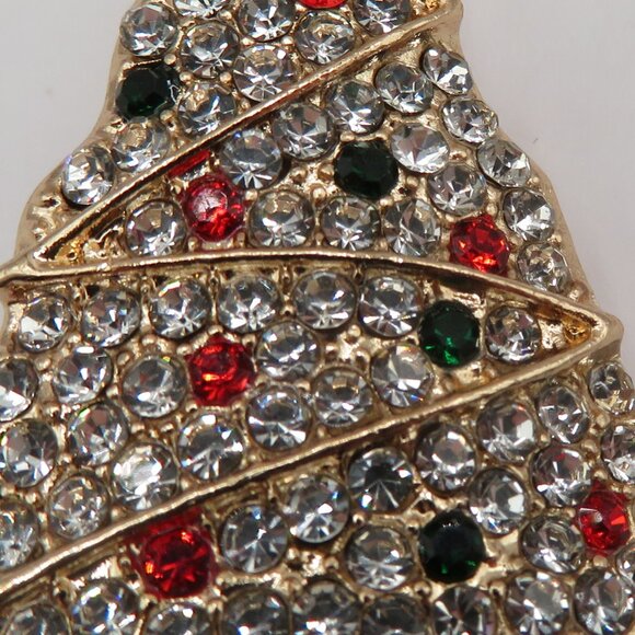 Rhinestone Christmas Tree Gold Tone Brooch - Picture 4 of 7